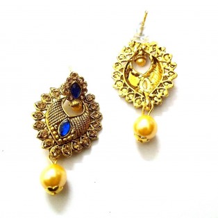 Golden Oxidized Rhinestone Earrings Ethnic Imitation Jewelry Dangle Drop EA18
